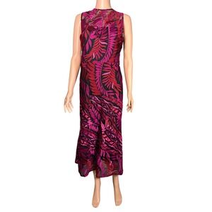 Sam Edelman Floral Embroidered Midi Dress Sheer Back Sleeveless Size 14